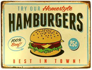Retro plechová ceduľa Hamburgers (Malá reklamná tabuľa 30x20 cm)