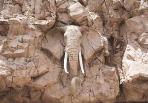 Fototapeta - Slon vytesaný v skalách - béžový (152,5x104 cm)