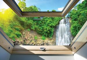 Fototapeta - Pohľad na vodopád z okna (152,5x104 cm)