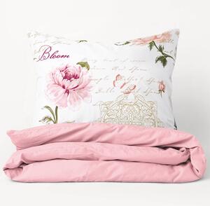 Goldea bavlnené posteľné obliečky duo - pivonky s textami s pastelovo ružovou 140 x 200 a 70 x 90 cm