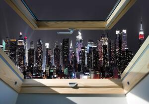 Fototapeta - Mesto v noci pohľad z okna (254x184 cm)