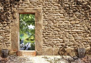 Fototapeta - Kamenný múr - vstup k rybníku (254x184 cm)