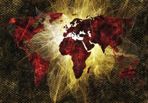 Fototapeta - Mapa sveta červené a zlaté svetlo (152,5x104 cm)