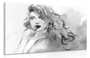 Obraz akvarelový ženský portrét v čiernobielom prevedení