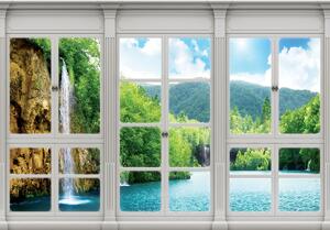 Fototapeta - Pohľad na okno vodopádu (152,5x104 cm)