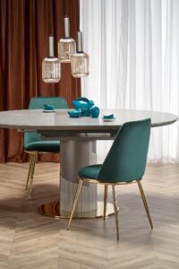 Halmar MUSCAT stôl s rozkladom doska - šedý mramor, noha - svetlo šedá / zlatá