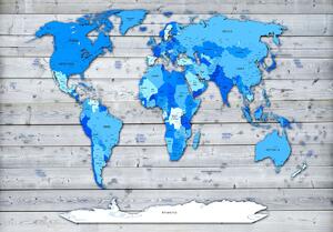 Fototapeta - Mapa - modrá na dreve (152,5x104 cm)