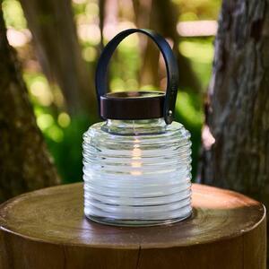 LED solarna lampa Aston Jar, výška 16 cm, čierna/hnedá, IP44, Jasné / priehľadné, Sklo