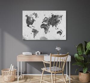Obraz na korku mapa sveta v retro štýle v čiernobielom prevedení