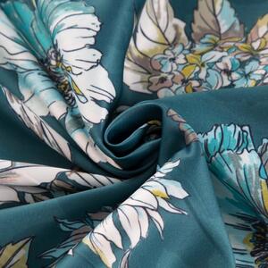 Ozdobný kvetinový záves do spálne s riasiacou páskou Tyrkysová