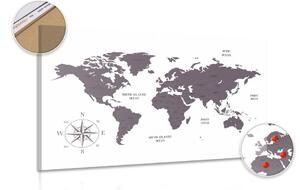Obraz na korku decentná mapa sveta v hnedom prevedení
