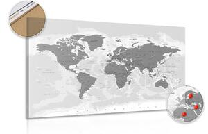 Obraz na korku mapa sveta s čiernobielym nádychom