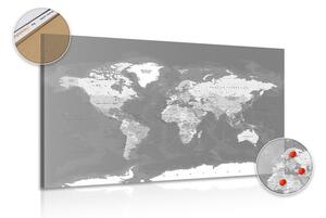 Obraz na korku štýlová vintage čiernobiela mapa sveta - 90x60 arrow