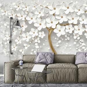 Fototapeta - Strom a biele kvety (152,5x104 cm)