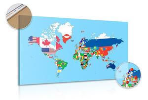 Obraz na korku mapa sveta s vlajkami