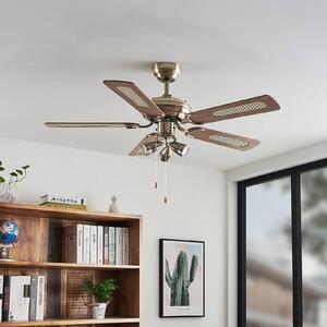 Lucande Stropný ventilátor s osvetlením Anariki, tichý, mosadz