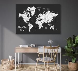 Obraz na korku čiernobiela jedinečná mapa sveta