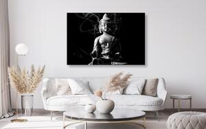 Obraz socha Budhu v čiernobielom prevedení