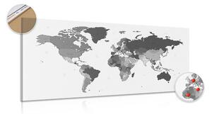 Obraz na korku detailná mapa sveta v čiernobielom prevedení