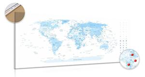 Obraz na korku detailná mapa sveta v modrej farbe