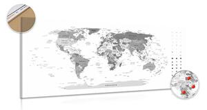 Obraz na korku detailná mapa sveta v čiernobielom prevedení
