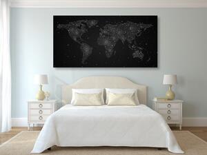 Obraz na korku mapa sveta s nočnou oblohou v čiernobielom prevedení
