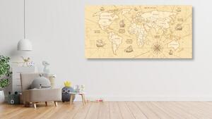 Obraz na korku mapa sveta s loďkami