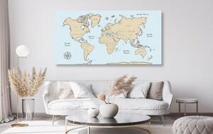 Obraz na korku béžová mapa sveta na modrom pozadí