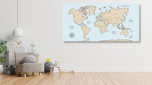 Obraz na korku béžová mapa sveta na modrom pozadí