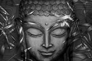 Obraz usmievajúci sa Budha v čiernobielom prevedení