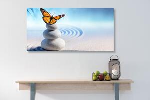Obraz rovnováha kameňov a motýľ