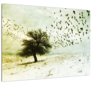 Obraz - Maľovaný kŕdeľ vtákov (70x50 cm)