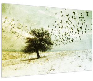 Obraz - Maľovaný kŕdeľ vtákov (90x60 cm)