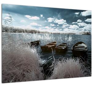 Obraz - Drevené loďky na jazere (70x50 cm)