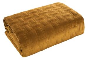 Luxusný zlato žltý zamatový prehoz na posteľ Zlatá