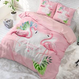 Ružové posteľné obliečky s motívom plameniaka 200 x 220 cm Ružová