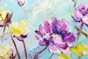Obraz maľované fialové a žlté kvety