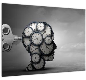 Umelecký obraz hlavy s hodinami (70x50 cm)