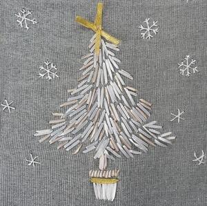 Vianočný behúň na stôl v sivej farbe s vianočným stromčekom a vločkami Sivá