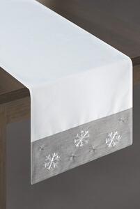 Biela štóla na stôl so sivým zakončením a snehovými vločkami Biela