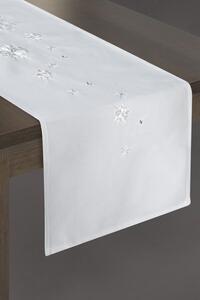 Biely behúň na stôl s motívom snehových vločiek Biela