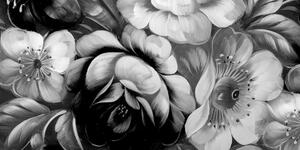 Obraz svet kvetín v čiernobielom prevedení