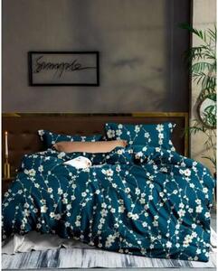 Tmavozelené posteľné obliečky s potlačou kvetov Zelená