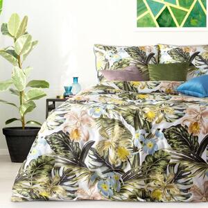 Nádherné kvetinové posteľné obliečky z bavlneného saténu Zelená