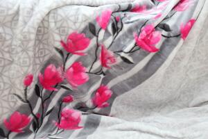 Sivá teplá deka s motívom cyklamenových kvetov Sivá