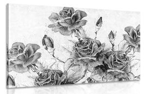 Obraz vintage kytica ruží v čiernobielom prevedení - 60x40