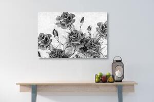 Obraz vintage kytica ruží v čiernobielom prevedení - 60x40