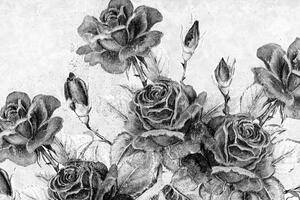 Obraz vintage kytica ruží v čiernobielom prevedení