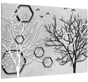 Abstraktný obraz so stromami (70x50 cm)