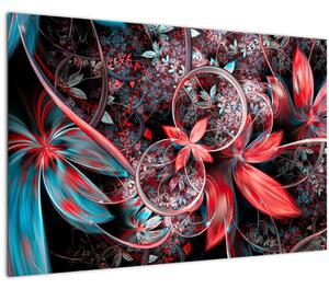 Abstraktný obraz exotických kvetov (90x60 cm)